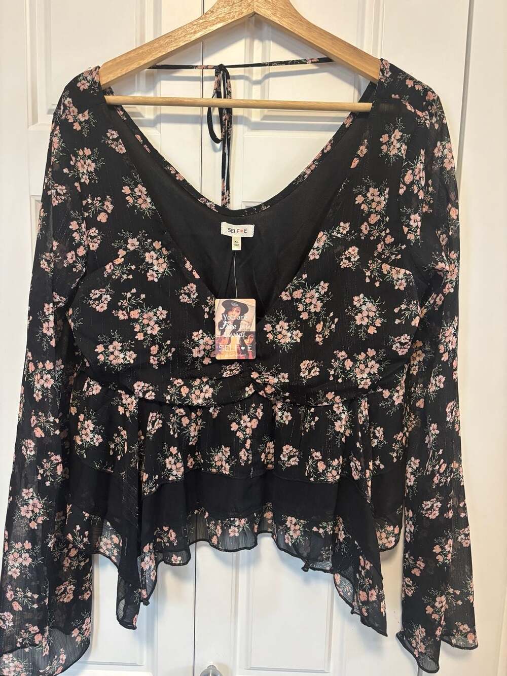 SELF ESTEEM Black Floral Print Peplum Blouse XL